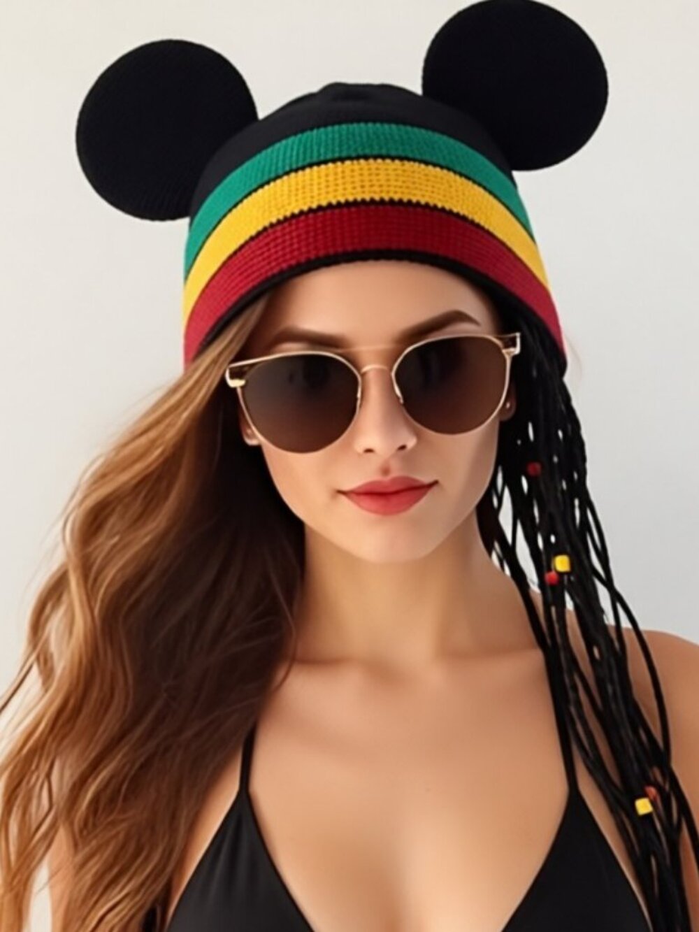 WOMEN'S Y2K DISNEYLAND RESORT MICKEY MOUSE EARS KNIT HAT JAMAICA BEANIE CAP